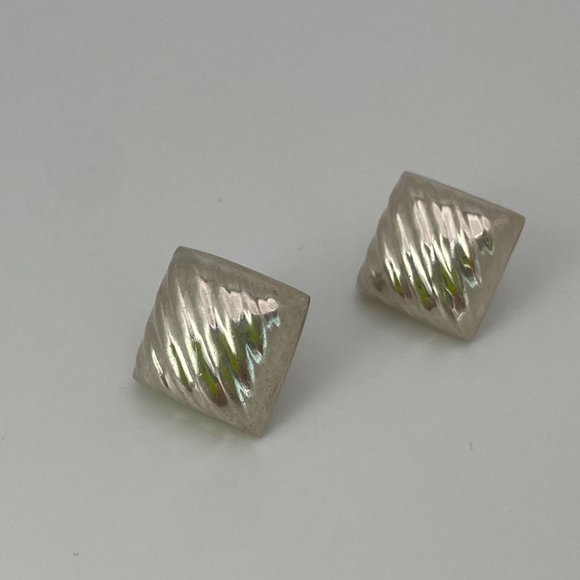 Vintage Zig Zag Pillow Stud Earrings Sterling Silver - Picture 1 of 4